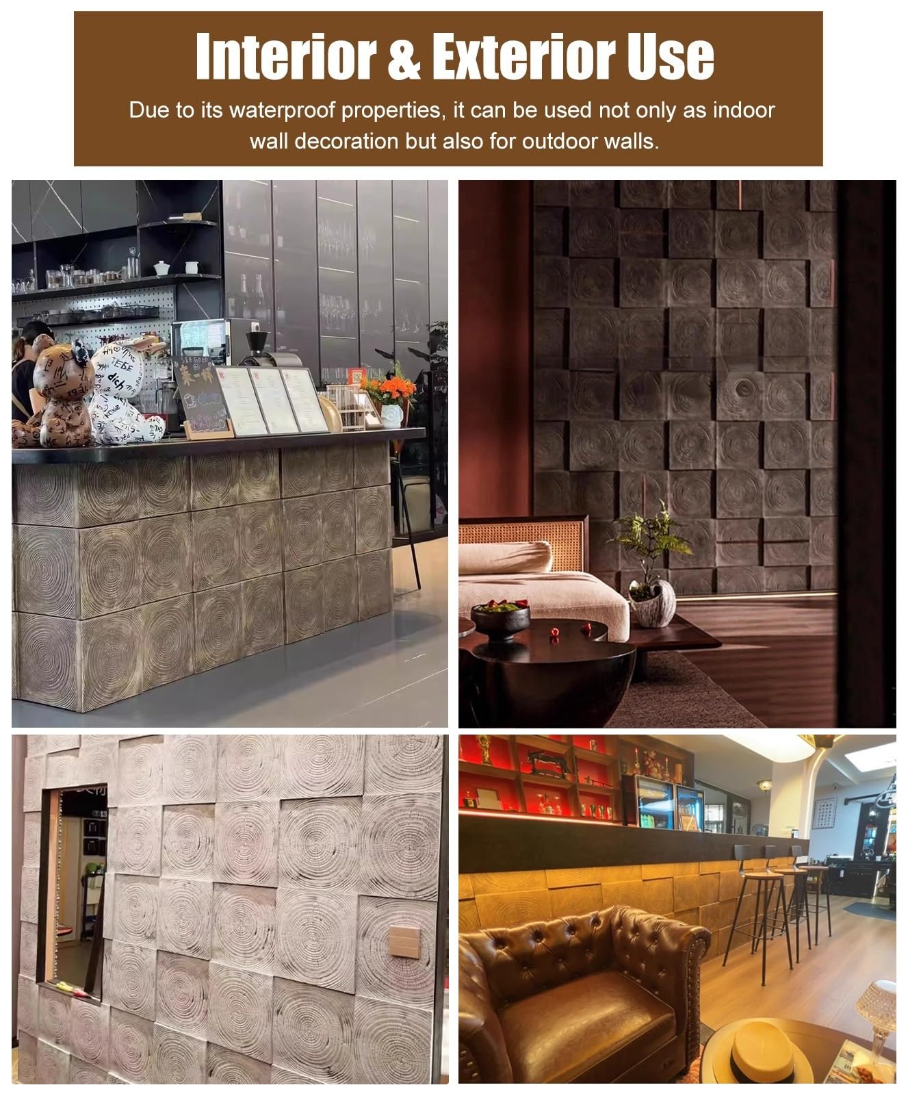 Panele ścienne 2 Panele Ścienne w Stylu Retro do Barów Kawiarni i Restauracji, 3D Okładzina Ścienna z Poliuretanu z Usłojeniem Drewna w Stylu Słojów(Beige)