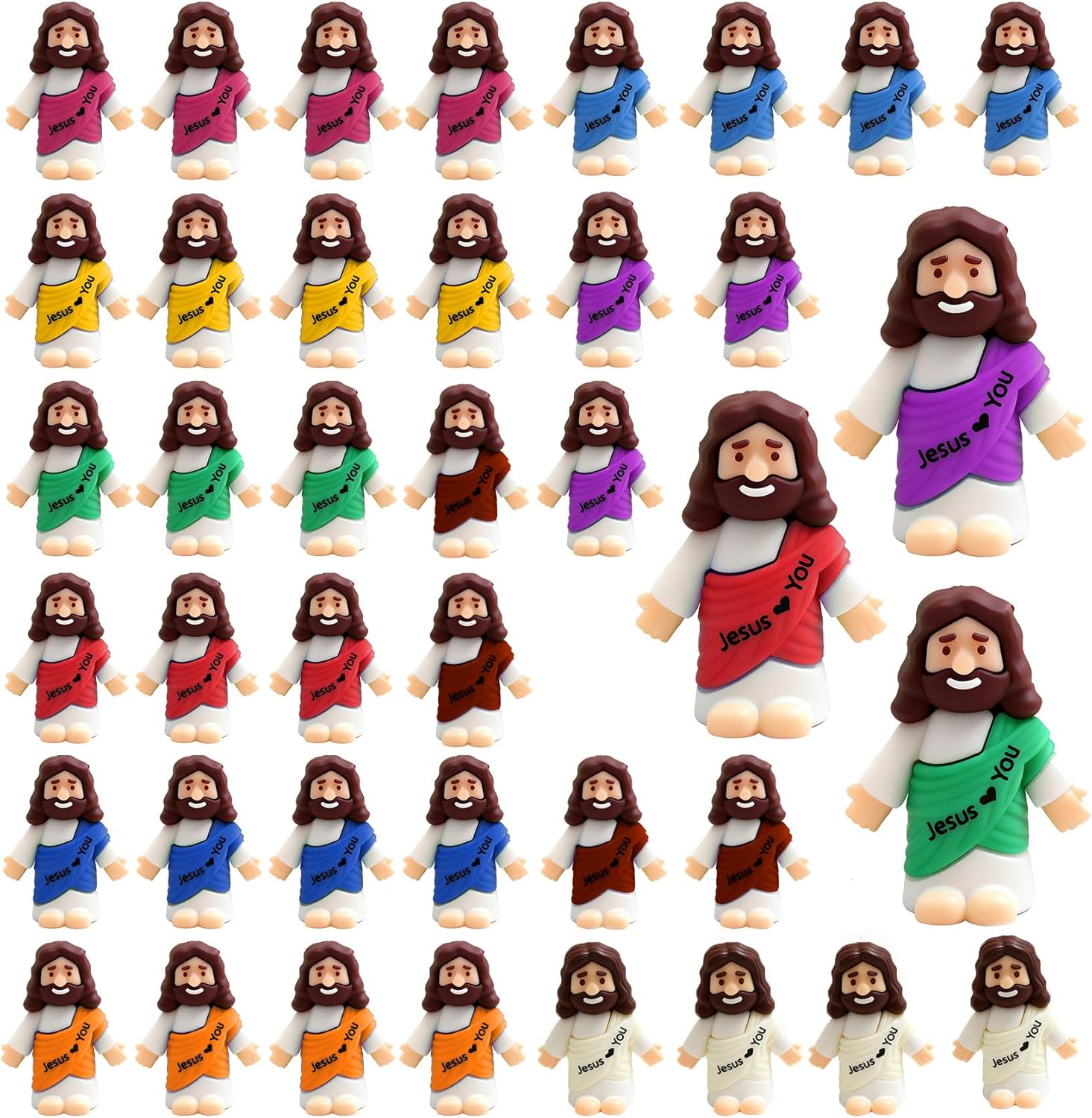 YOiqi Little Jesus Figures 40 70 105 Pack,Mini Jesus Loves You Figures Religious Christ Savior for Christmas Party Favors Baptism Gifts Sunday School Easter Egg Stuffers Craft (40 PCS)