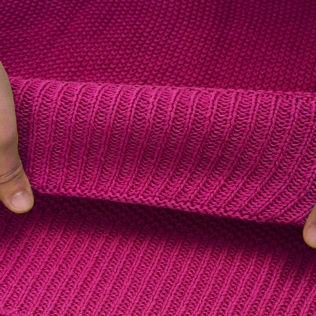 PiccoCasa Manta de Punto 100% Algodón, Decorativa Ligera y Sólida, Suave para Sofá, Fucsia, 50 x 60 Pulgadas