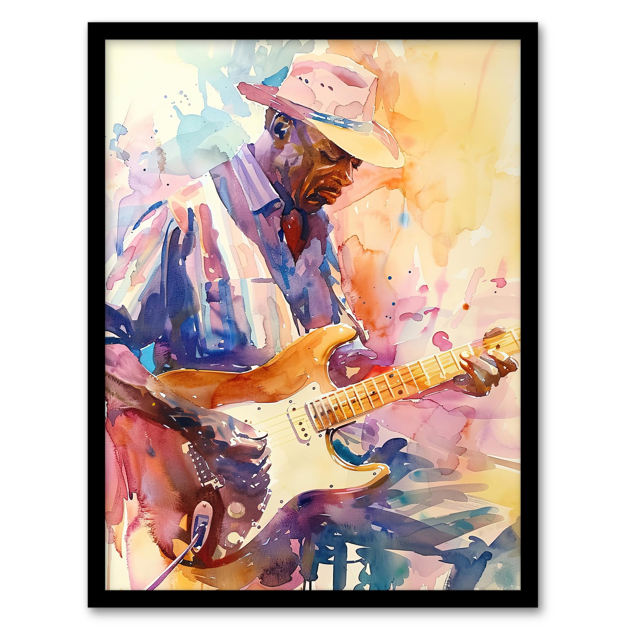 Artery8 Electric Guitarist Music Portrait Watercolour Living Room Artwork Framed Wall Art Print 18X24 Inch