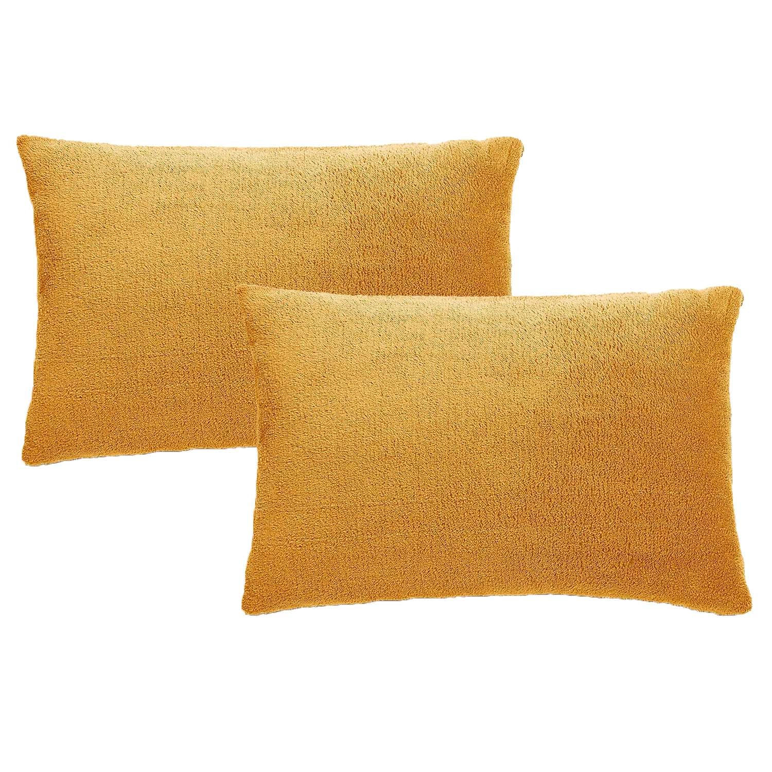 Teddy Bear Fleece Pillowcases, Plain Thermal Fluffy Pair of Pillow Cases, Super Soft Comfy Pillow Cover Bed Line 50cm x 75cm (Ochre)