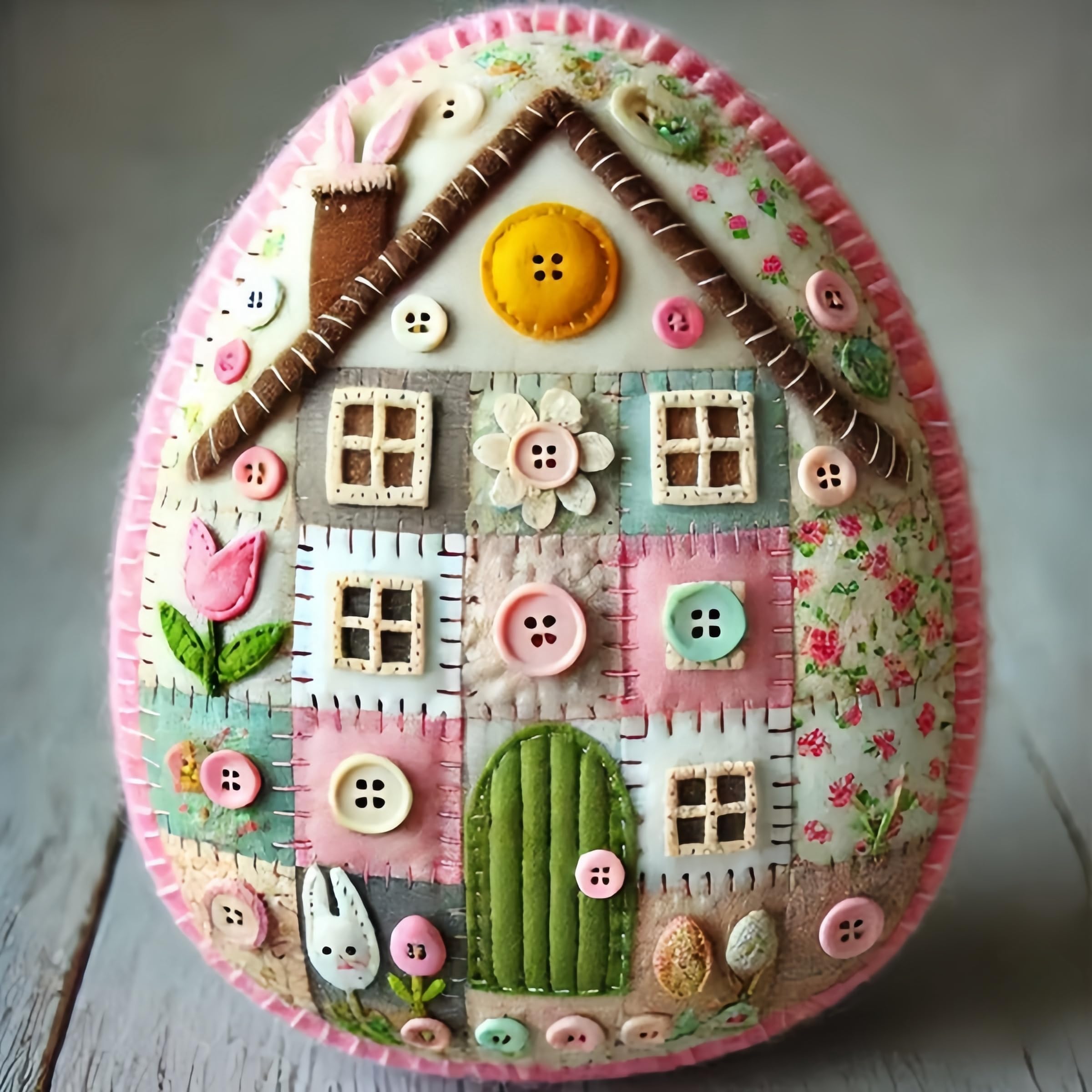 Maisonnette en feutre pour œufs de Pâques ornement de patchwork traditionnel