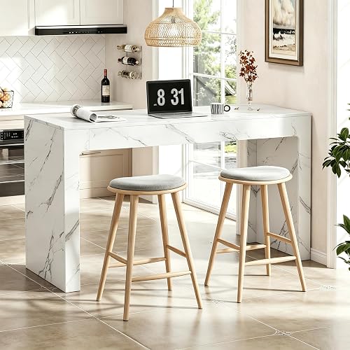 55” Bar Table，Modern Counter Height Pub Table, Long Bar Dining Table with Faux Marble Tabletop，Rectangular Home Bar Unit for 4-6 People, Kitchen, Living Room, Bar, Faux Marble