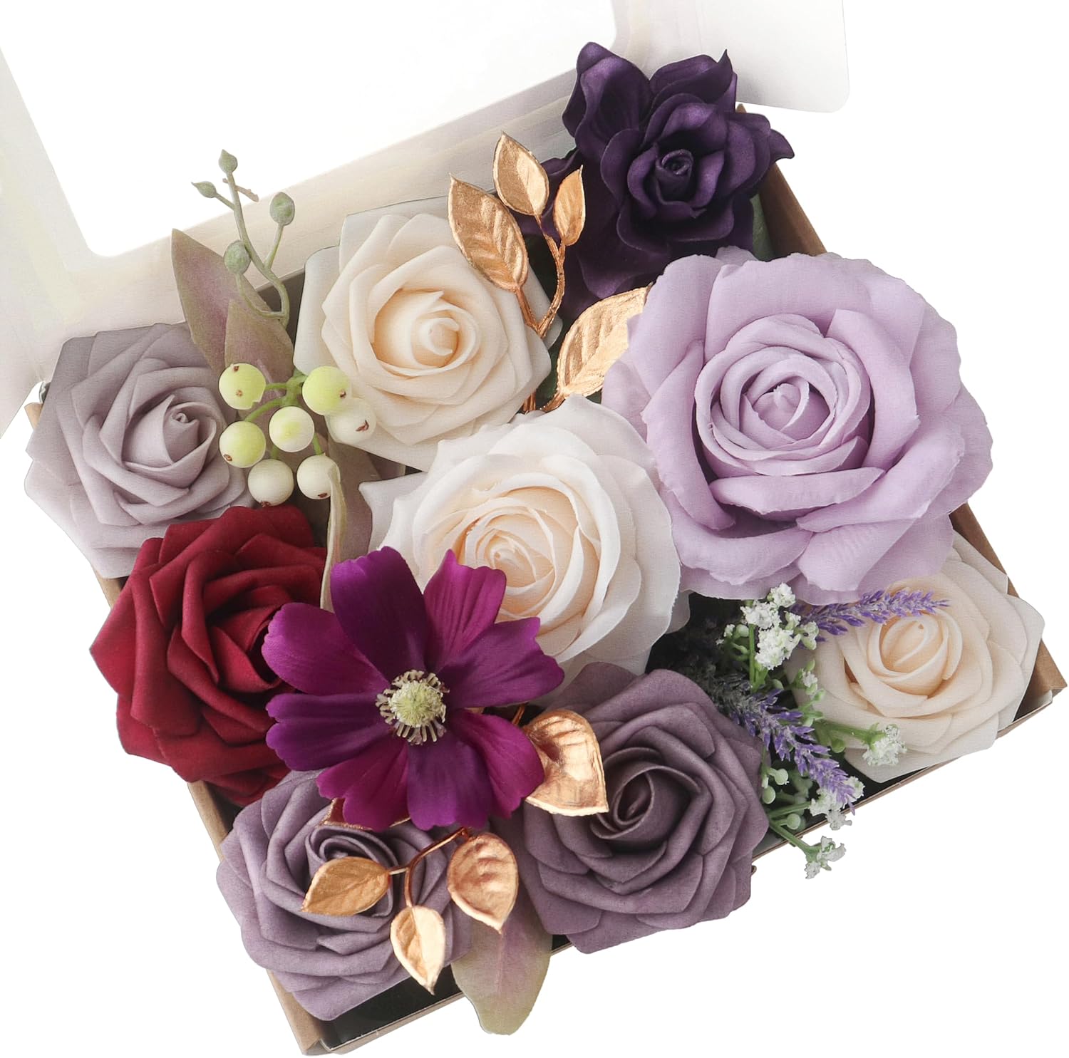 Artificial Flowers and Greenery Combo Box Set, Fake Flower for DIY Wedding Bridal Bouquet, Centerpieces Party Engagement Floral Arrangement Decor (Orange Clay & Olive Green, Mini)