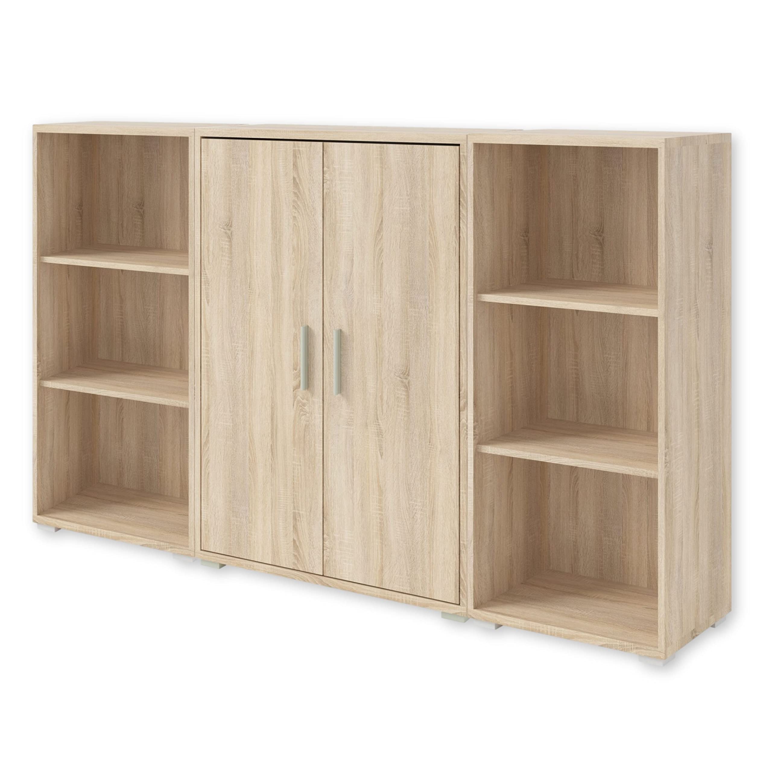 Stella Trading OFFICE LINE, Libreria archivio in simil rovere Sonoma, libreria larga a 2 ante e con 6 vani a giorno, set completo di mobili elegantei per l’ufficio, 184 x 114 x 35 cm (L x A x P)