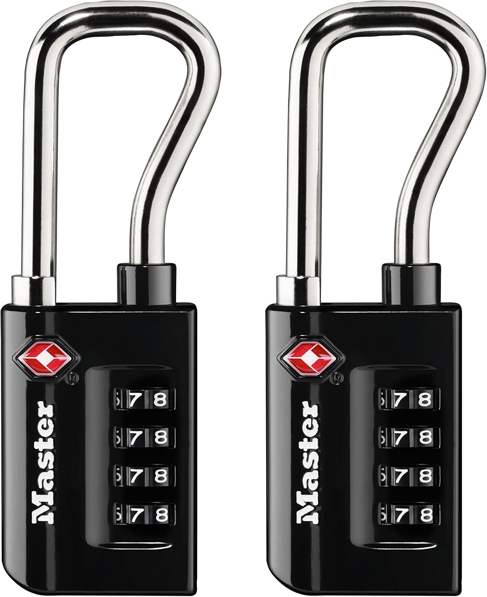 Master Lock TSA Approved Combination Luggage Lock Black 2-Pack 4696THC | Heavy Duty Set Your Own 4-digit Combination Lock For Suitcases, Backpacks, Airport Security, 1-7/8" Extended Shackle