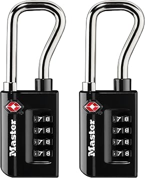 Master Lock Black Set Your Own Combination TSA Approved Luggage Lock, Travel Padlocks for Suitcases, Backpacks, Bags, 2 Pack, 4696T