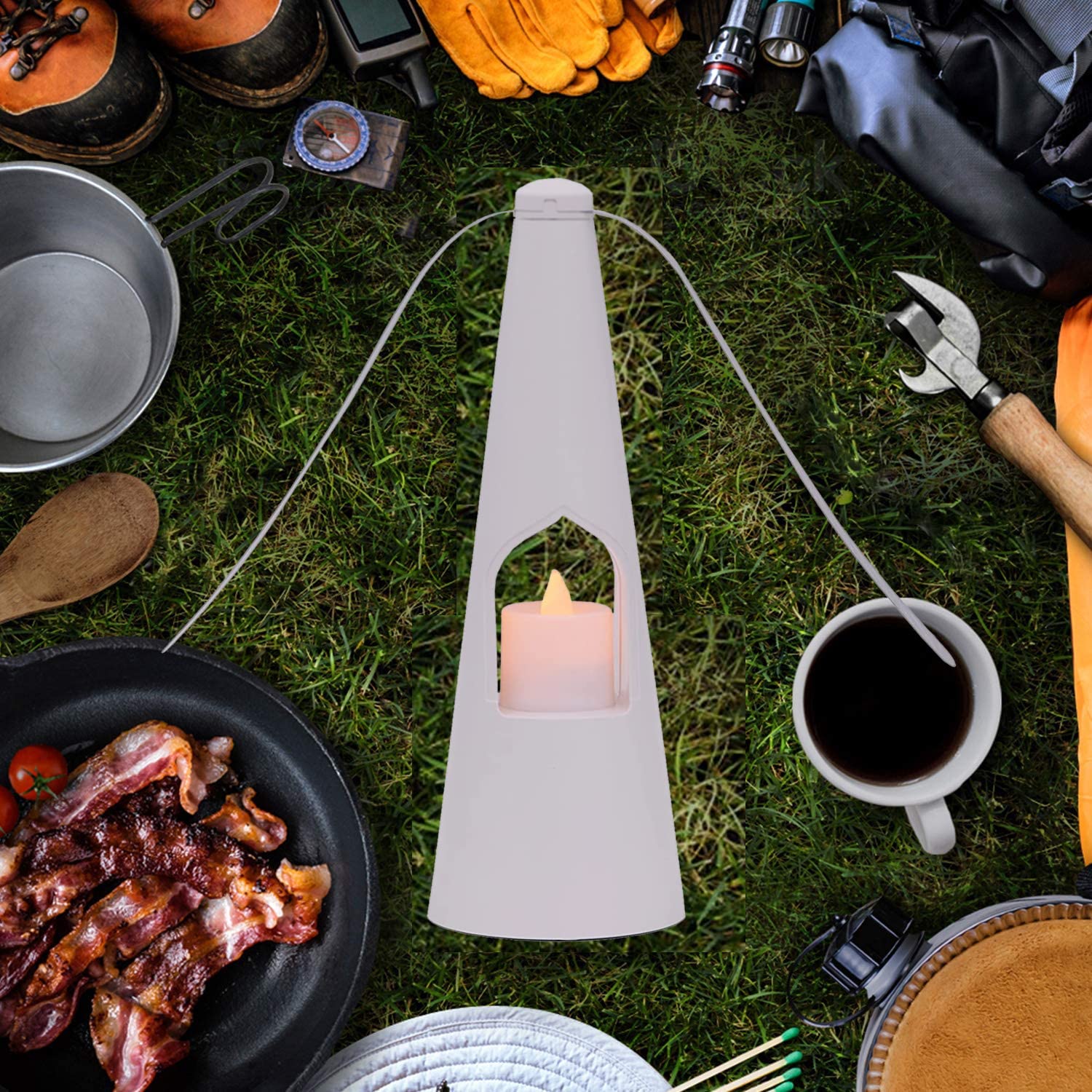 Fly Fans for Tables, Fans for Outdoor Table and Tabletop Fans with LED Tea Lights for Decorations, Lightweight Odor-Free Fly Repellent Fan, Keep Flies Away from Your Food Enjoy Outdoor Meal (White)