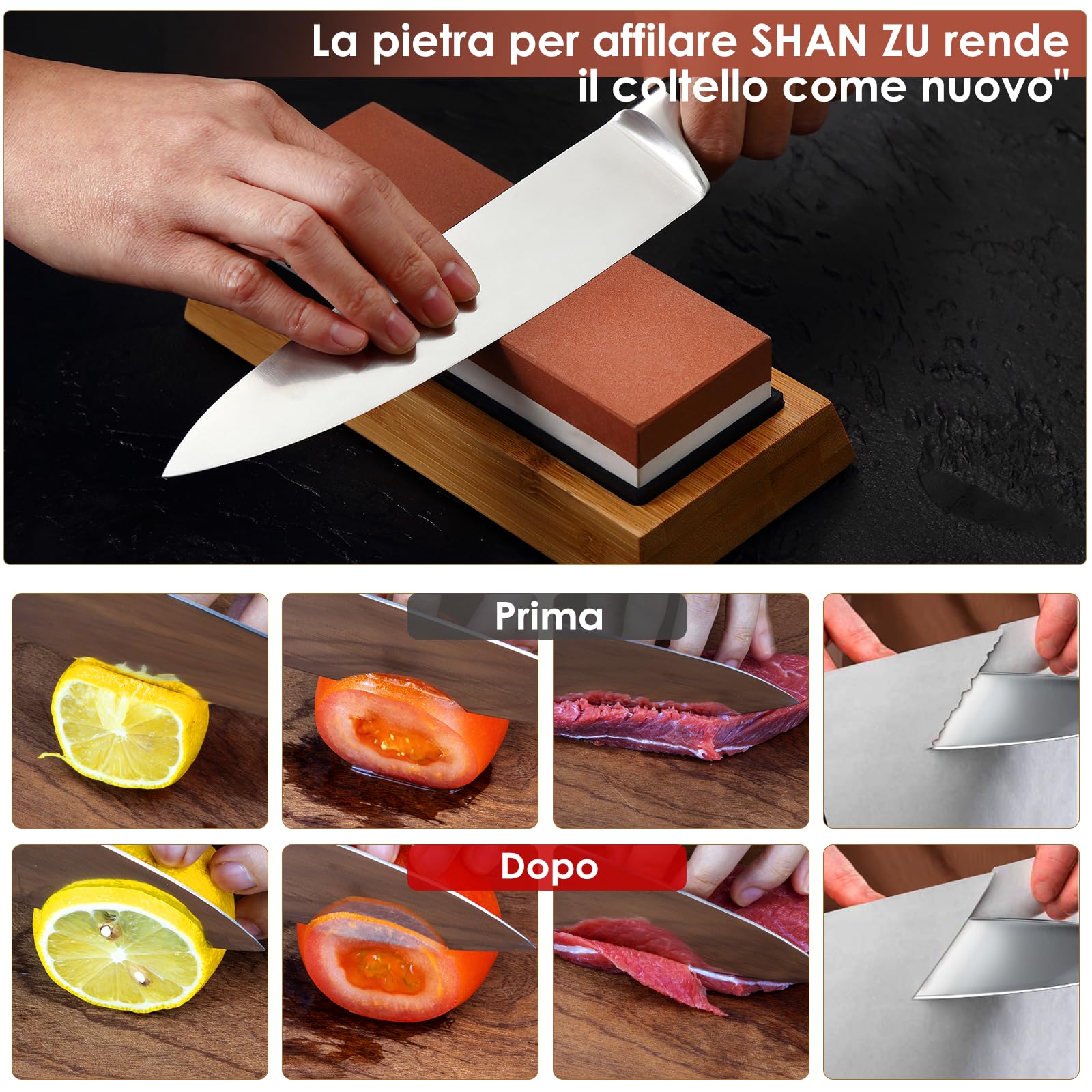 SHAN ZU Pietra Affilacoltelli, 1000/6000 Grana Giapponese Pietra per Affilare Coltelli, 2-in-1 Pietra Affilatura Professionale con Guida Angolare & Supporto in Silicone Antiscivolo