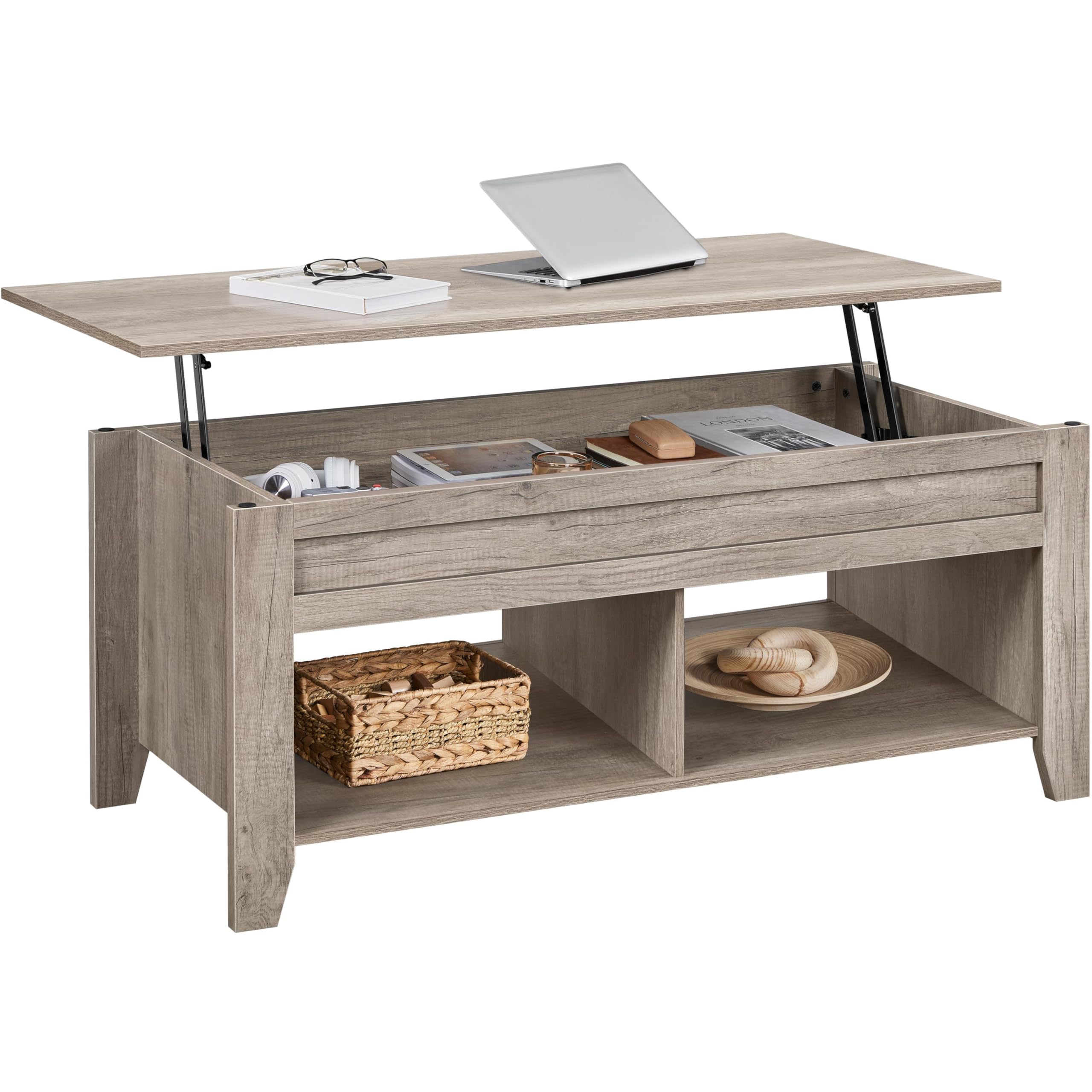 Yaheetech Lift Top Coffee Table, Coffee Table with Hidden Storage Compartment & Lower Shelf, 39.5in Center Table for Living Room, Office, Grey