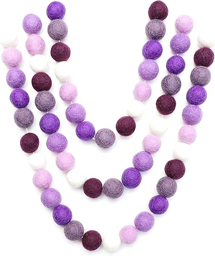 Felt Ball Garland 100% Wool (60 Poms, 10 Ft String Extra Long) Boho Pastel Purple Handmade Home Decor Mantel Banner Bunting Craft  Mini Felt Factory