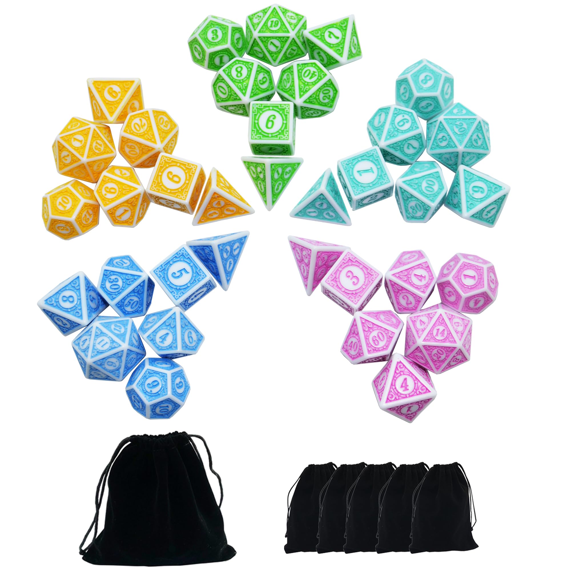 SmartDealsPro Retro Polyhedral Dice Sets with Pouches for D&D DND RPG MTG Dungeon and Dragons Table Board Roll Playing Games D4 D6 D8 D10 D% D12 D20