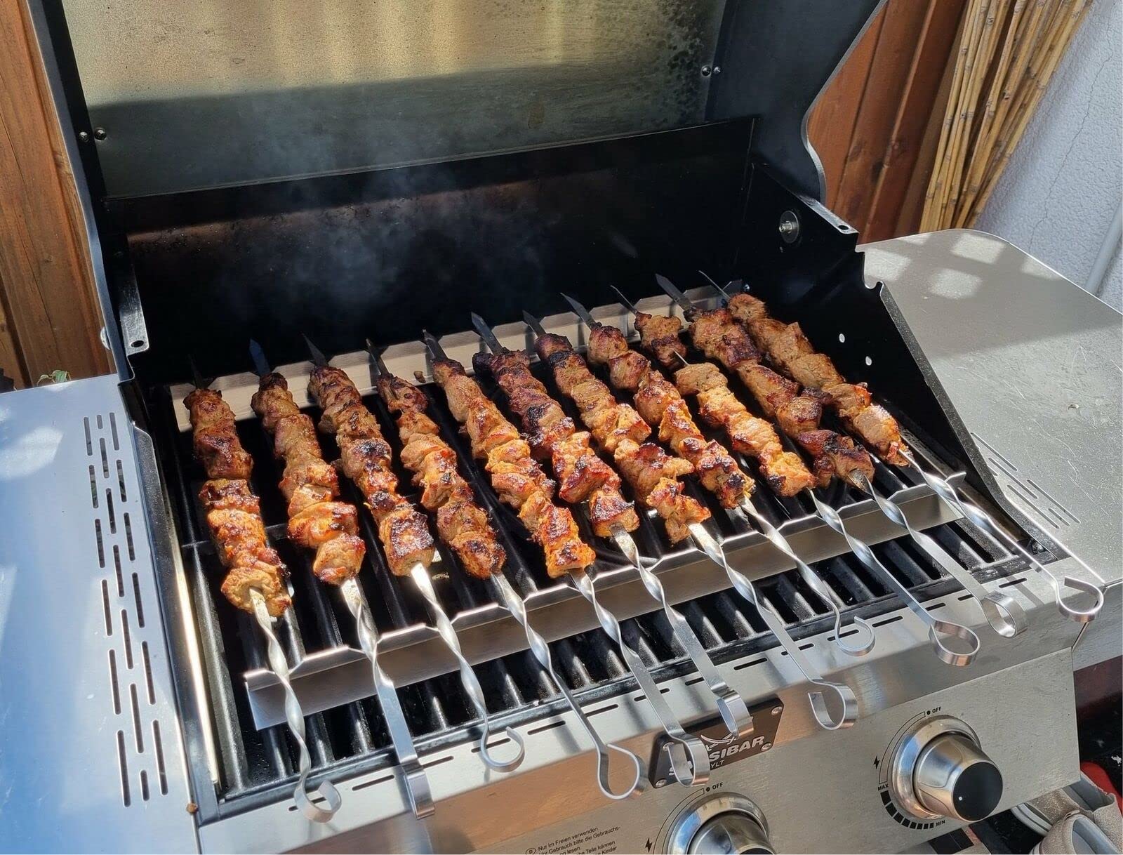 Accesorio para brochetas para barbacoa, soporte para brochetas, soporte para parrilla de gas con pinchos de acero inoxidable, 353 mm, 550 mm, 600 mm, 650 mm, 700 mm (550 mm sin brochetas)