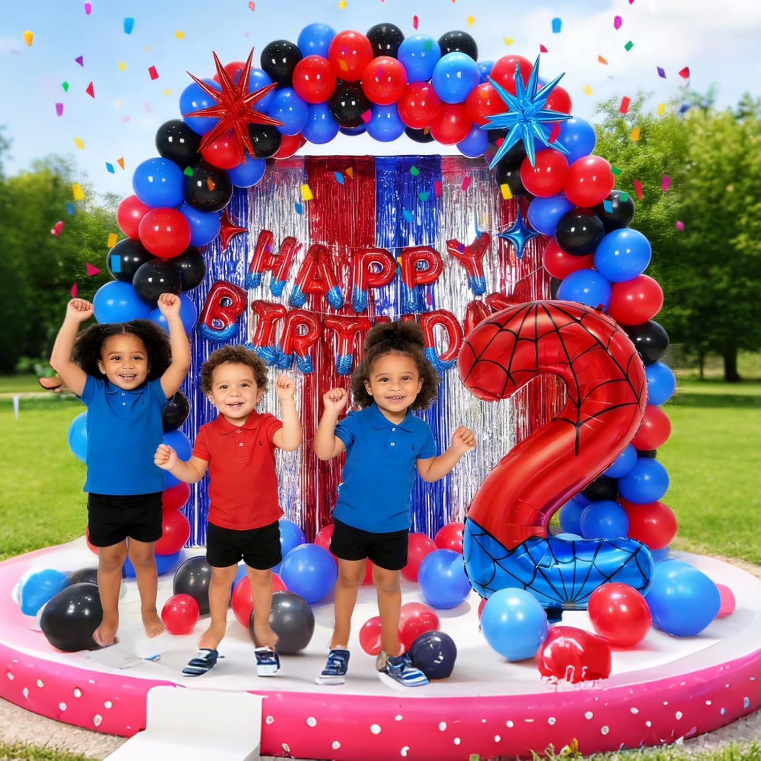 YIIHMEI 40 Inch Spider Number 2 Balloons Birthday Party Decorations,Red and Blue Style Large Balloon Decor Supplies for 2nd Anniversary Birthday Theme Kid's