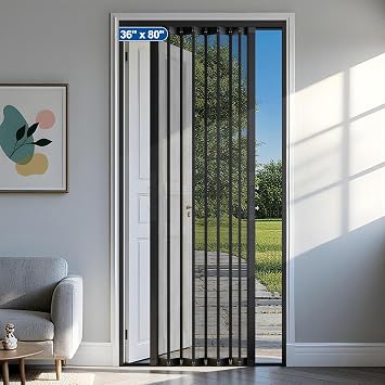 MAGZO 36" x 80" Upgraded Aluminum Retractable Screen Door for Standard Door | Durable Heavy Duty Aluminum Frame & Sturdy Mesh with 2 Security Locks, No Drill Easy Assemble for Front, Single Door, Black