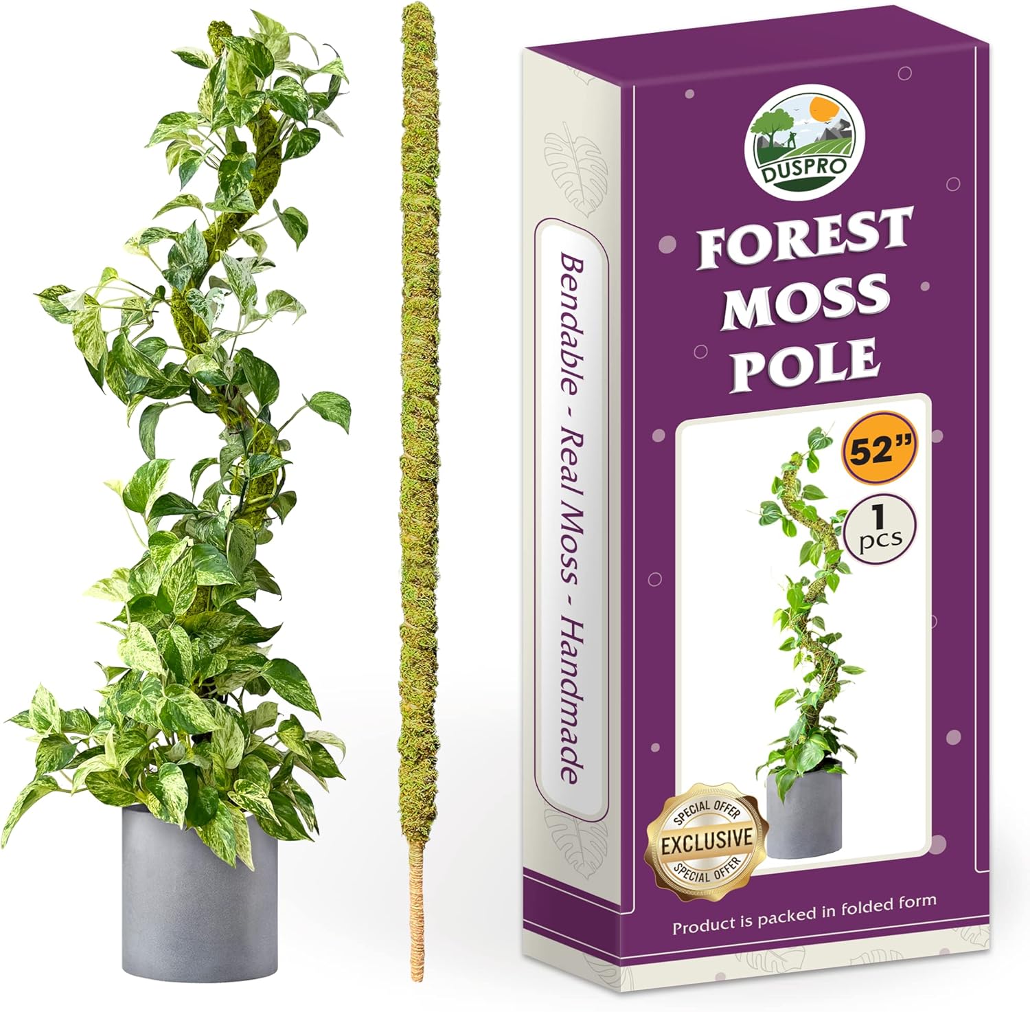 DUSPRO 52 Inches Large Bendable Moss Pole Plant Support Monstera, Plant