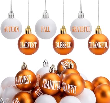 24 Pcs Thanksgiving Hanging Ball Ornaments, Fall Harvest Ball Hanging Decor