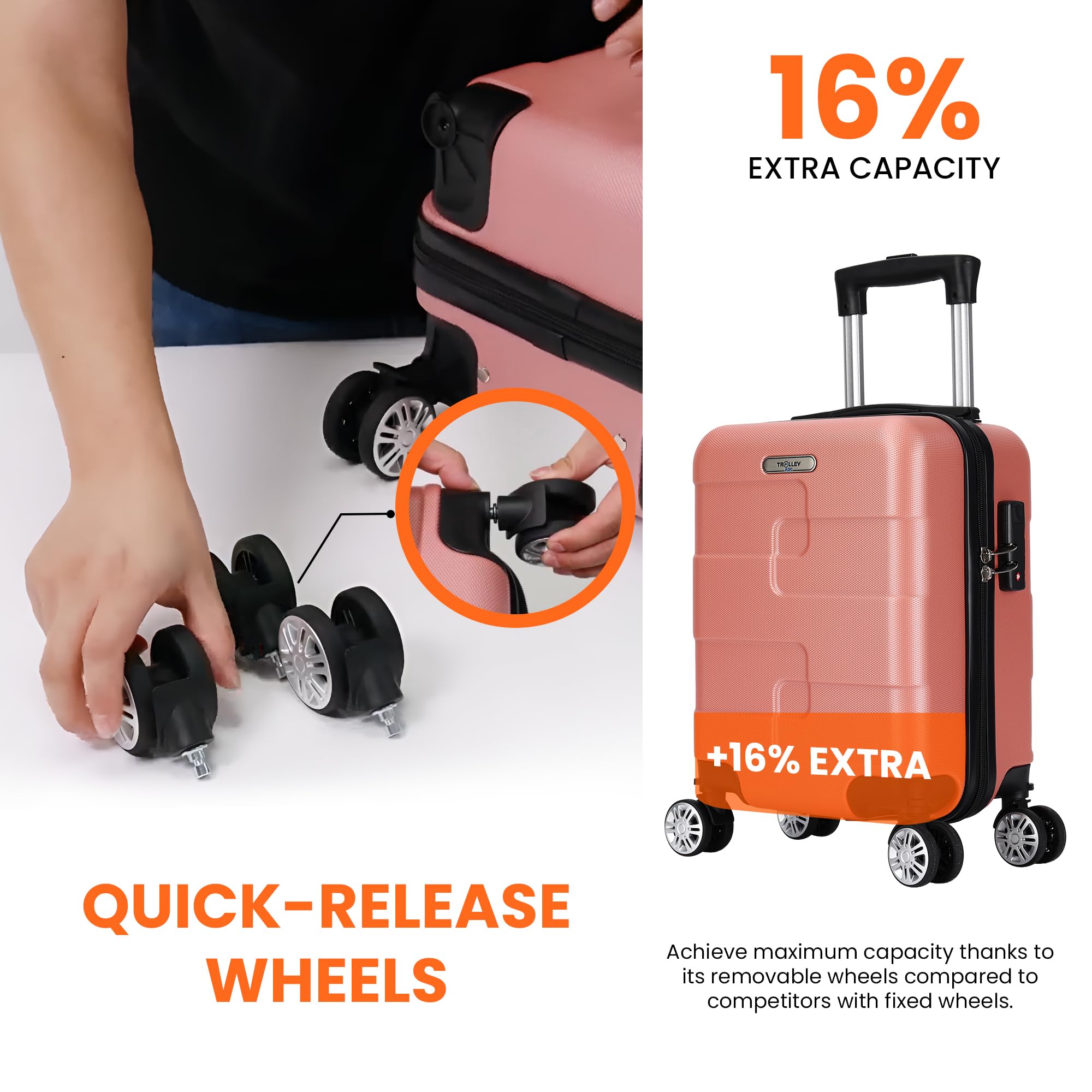 Valise Cabine Underseat 40x30x20 cm | Bagage Gratuit Ryanair, easyJet, Wizz Air, Vueling, Transavia, Volotea | Roues Amovibles | Ultra Légère 2,3 kg