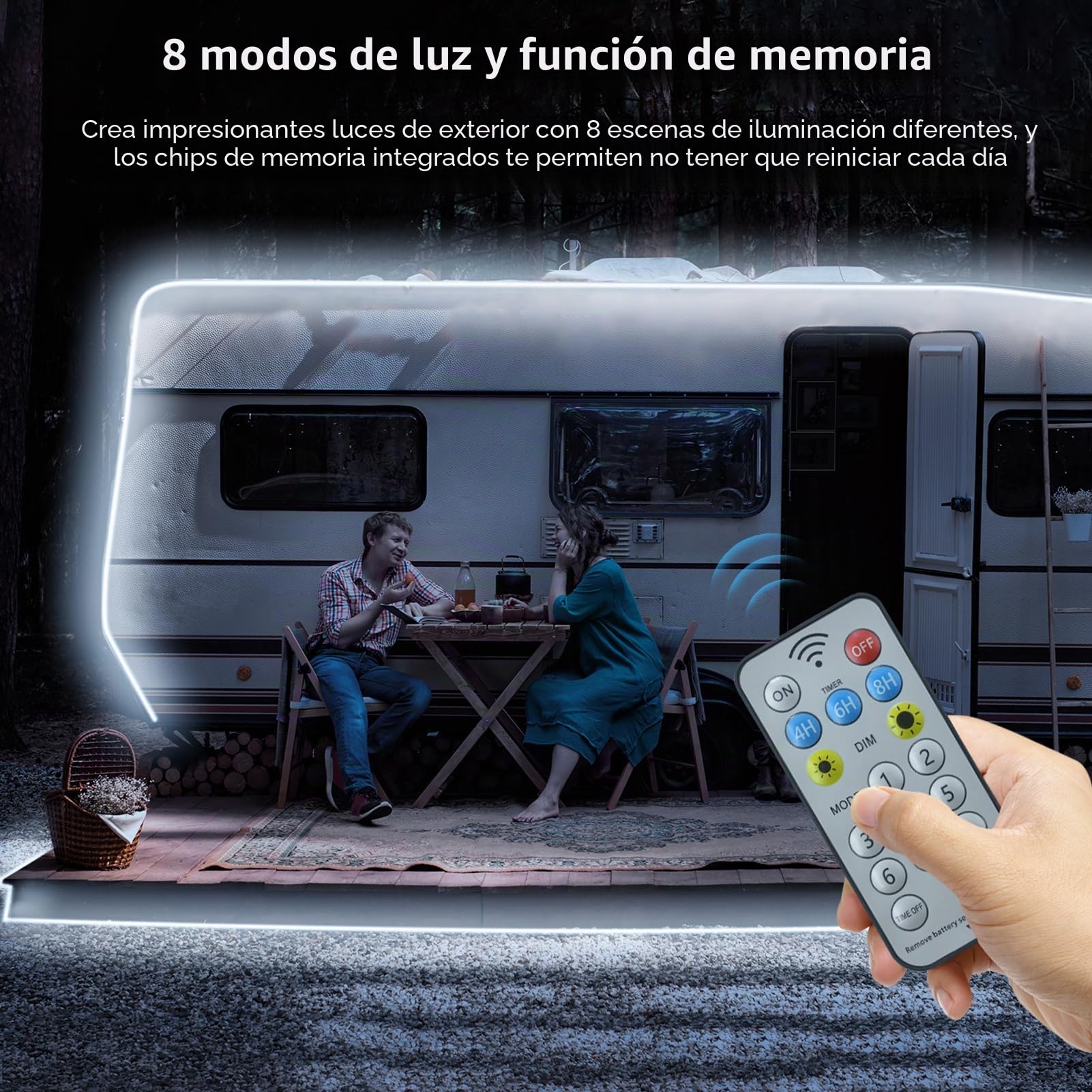 CCILAND Tira de luces LED solares para exteriores, tira luminosa impermeable IP68 con 8 modos, mando a distancia, flexible, tira de manga para jardín, terraza, patio, cenador, color blanco frío