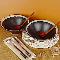 Vista 7 de ARTISENO Juego de cuencos de cerámica para ramen, 2 juegos de tazones de ramen japonés de 60 onzas con palillos y cucharas, cuenco de fideos
