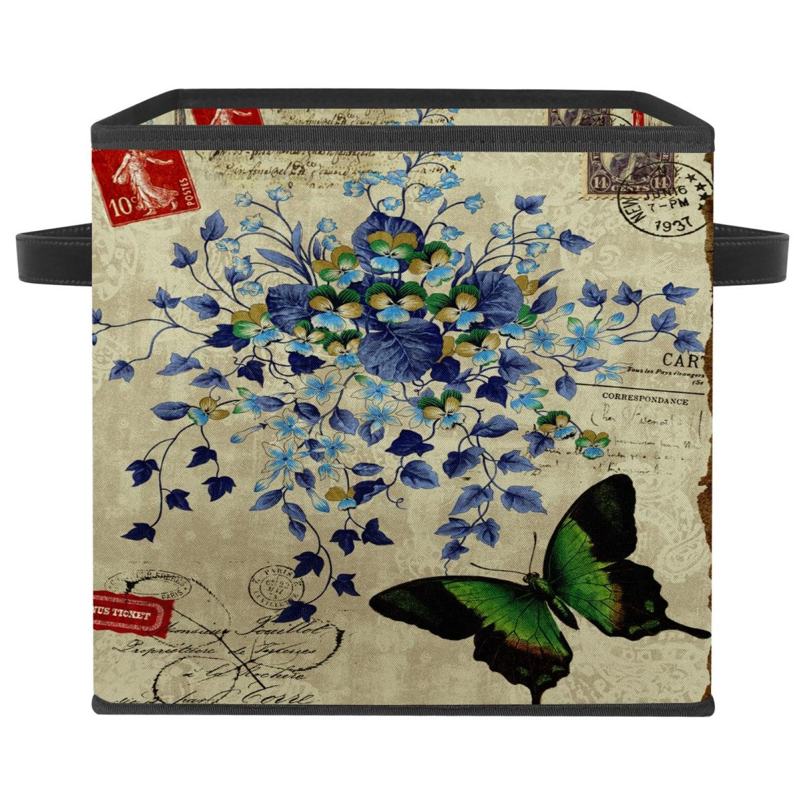 Boîte de rangement pliable pour livres et vêtements motif floral rétro