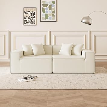 78.7 Loveseat Sofa Couch, 2 Seater Corduroy Fabric Love Seat Couch, Comfy Upholstered Modern Leisure Loveseat Couches with Wide Armrest & Deep Seat for Living Room, Bedroom, Apartment, Beige