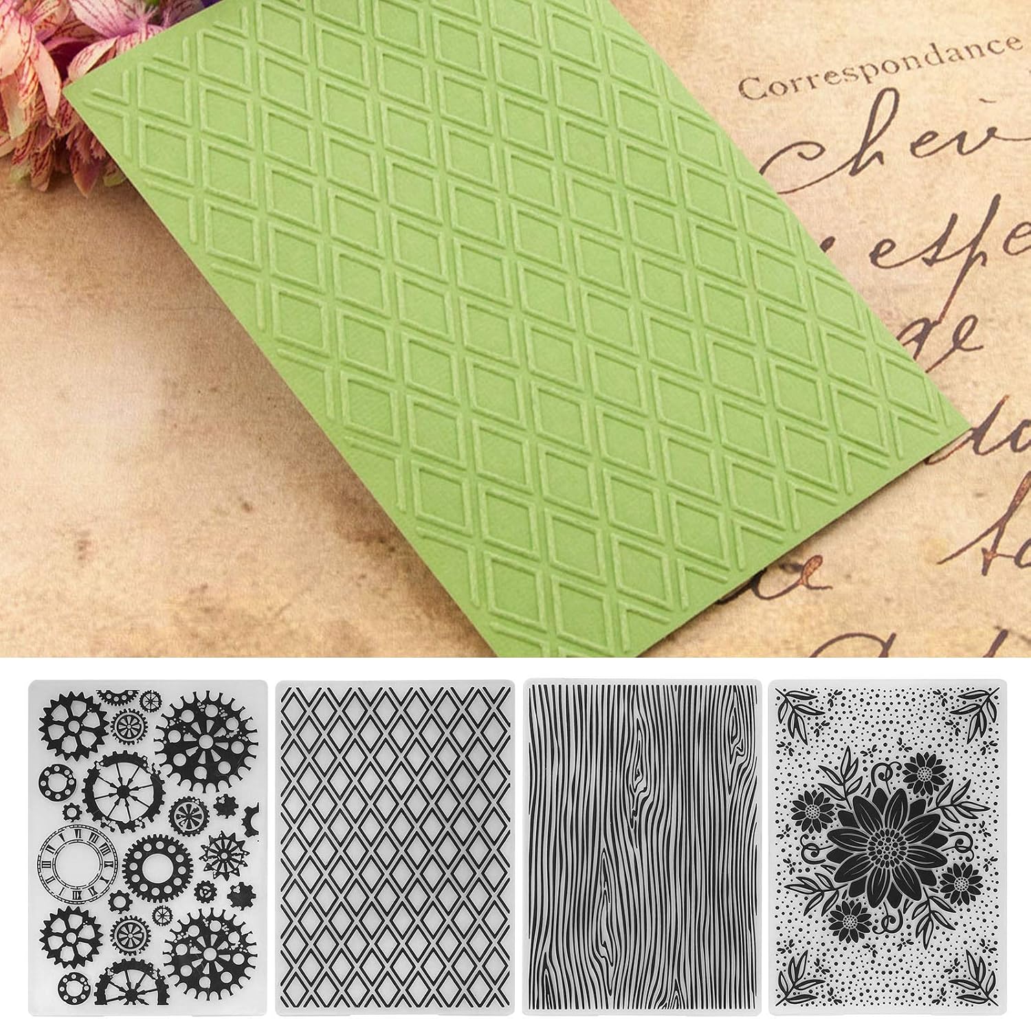 Embossing Template Efficient DIY Embossing Folder for Card Making, 4Pcs Plastic Folders for Scrapbooking Paper Craft Tool, 5.8 X 4.1in