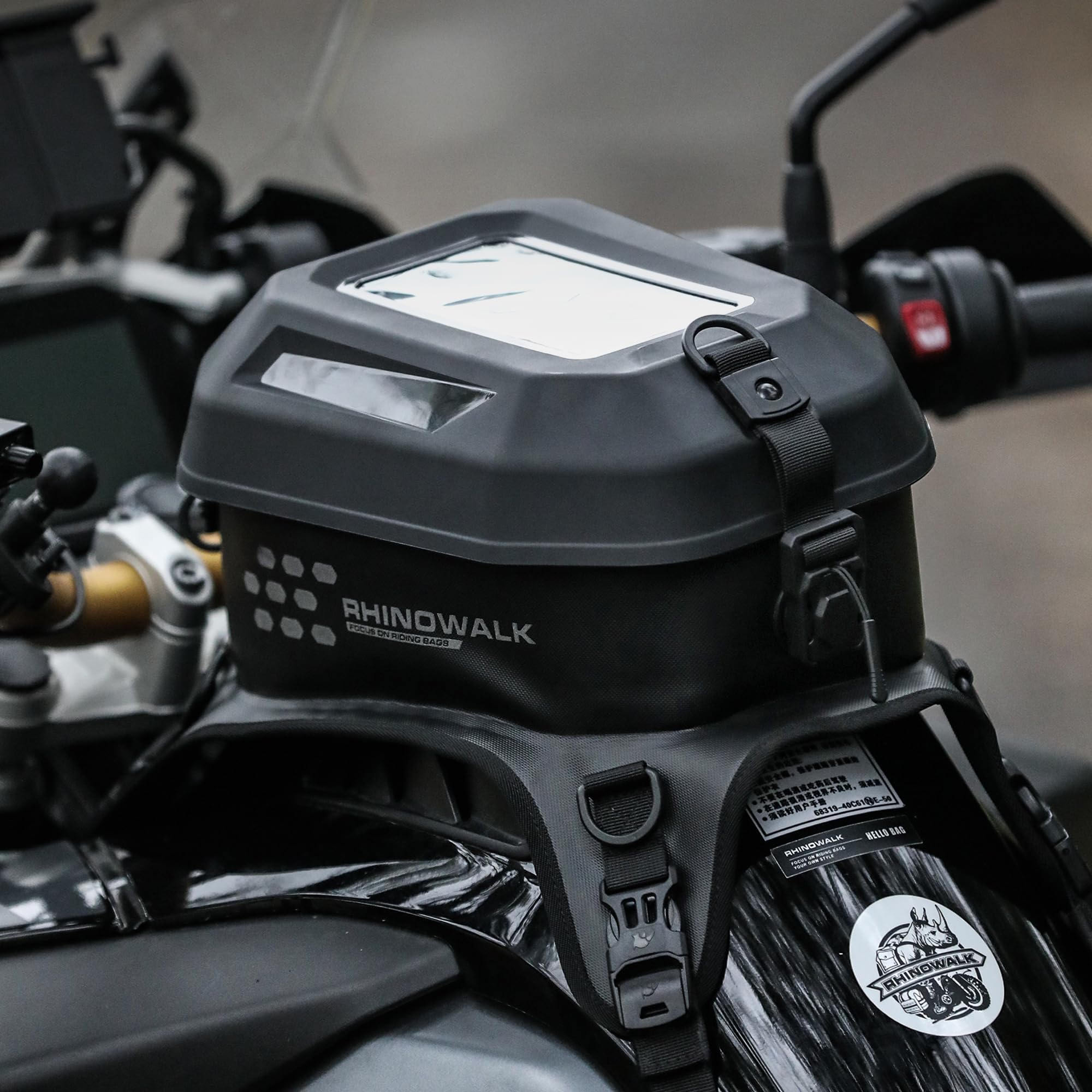 Rhinowalk Motorrad Tanktasche Wasserdicht – Hartschale Tank Bag mit Touchscreen-Handyfach, Magnetverschluss, abnehmbarem Deckel, Schultergurt – für Motorräder und Outdoor