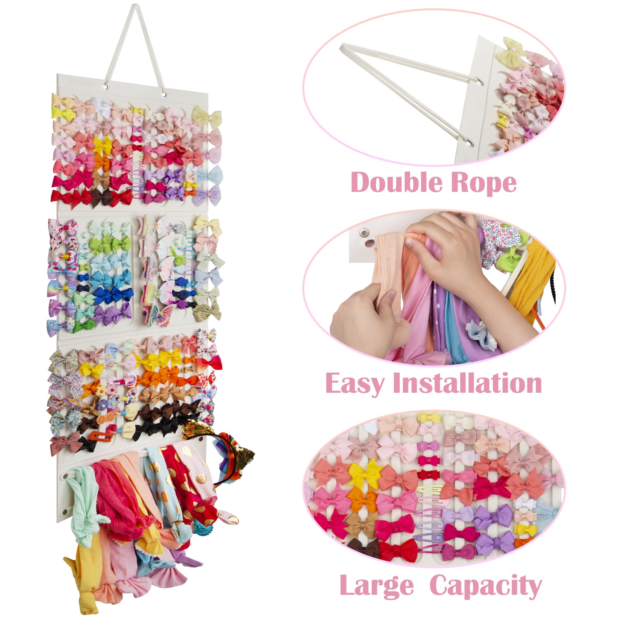JOYMOMO Bow Holder Organizer for Girls - Hanging Hair Accessories Storage for Headbands, Clips, Ties, Scrunchies (Without Bows) (Beige)