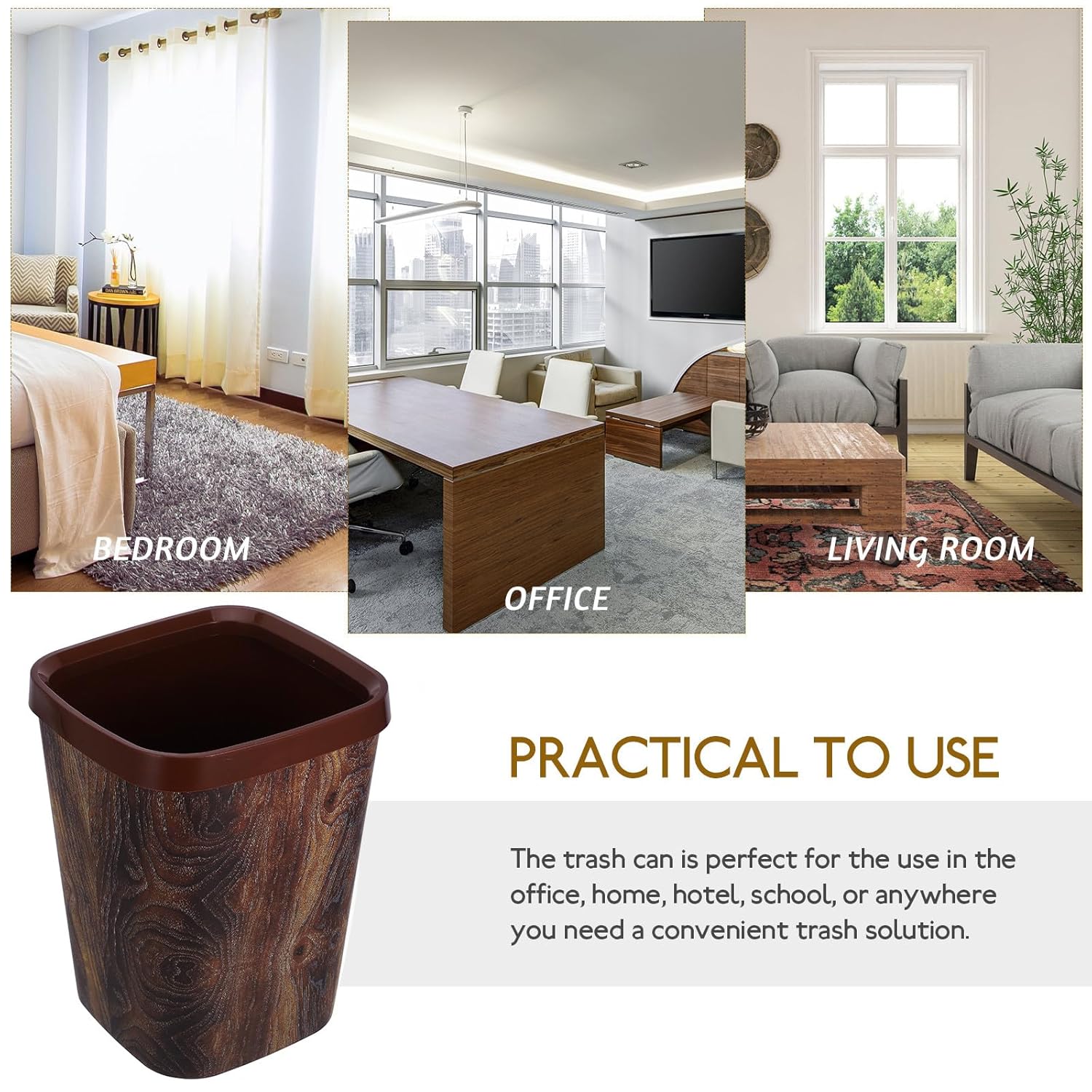 MAGICLULU Wood Grain Kitchen Trash Can 14l Plastic Waste Basket with Lid for Bathroom Office Home Storage and Organization
