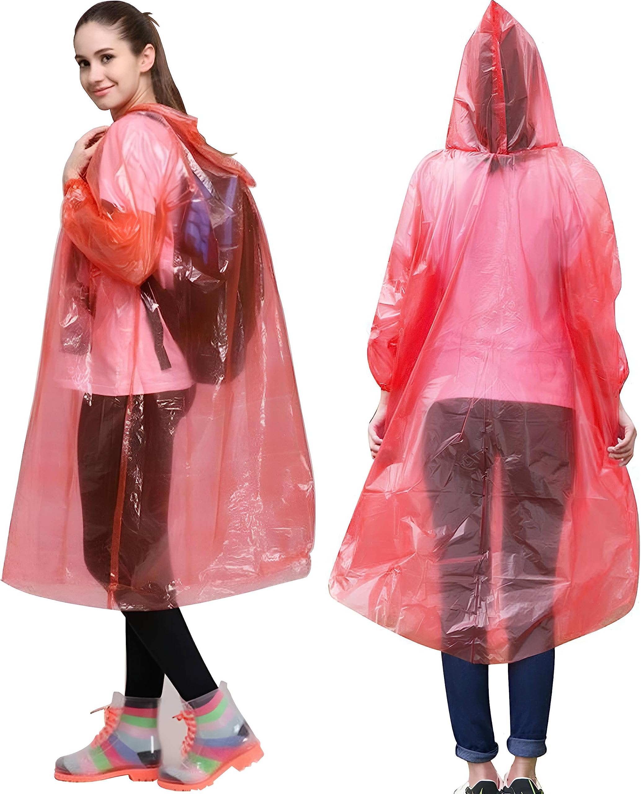 HACER Disposable Raincoat Poncho with Hood Water Resistant Rainwear Barsaati for Outdoor Travel Men Women (Red, Pack of 1)