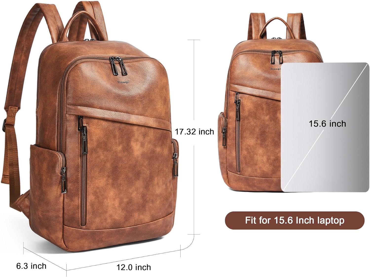 Computer Backpack for Women Soft Leather Back pack with 15.6 inch Laptop Compartment, Fashion Ladies Travel Backpack, Brown - Image 4