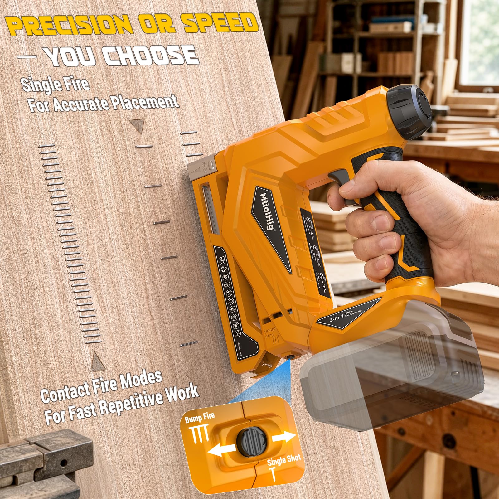 MtiolHig Kabellose Heftpistole, kompatibel mit Dewalt 20 V Akku – 2-in-1 18 Gauge Nagelpistole T-50 Heftgerät mit 2000 Stück für Polstermaterialreparatur, Heimwerker, nur Werkzeug, leicht, 1,4 kg
