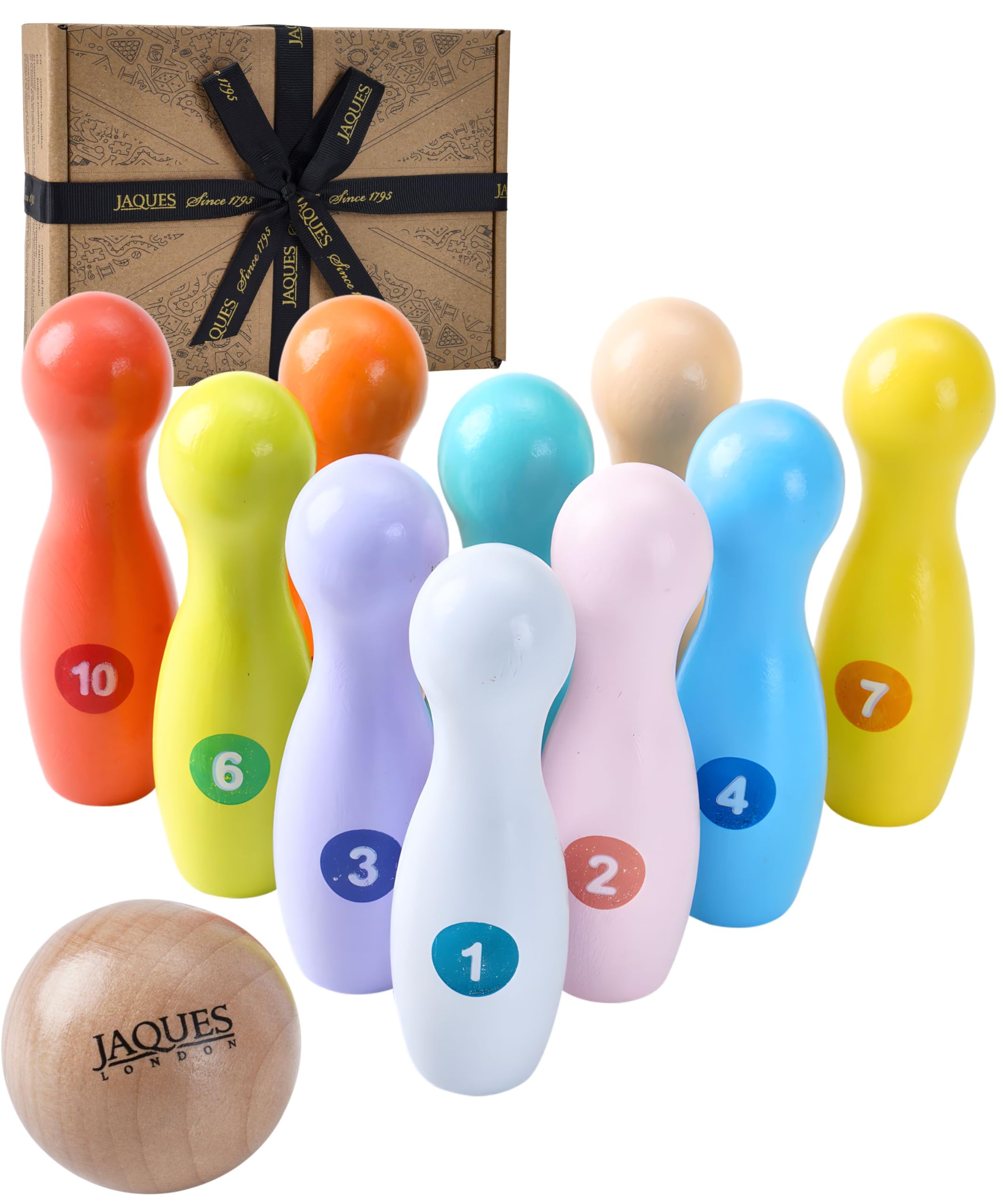 Jaques of London Wooden Skittles Game for Kids, Multicolored, 3 x 10 x 3 cm