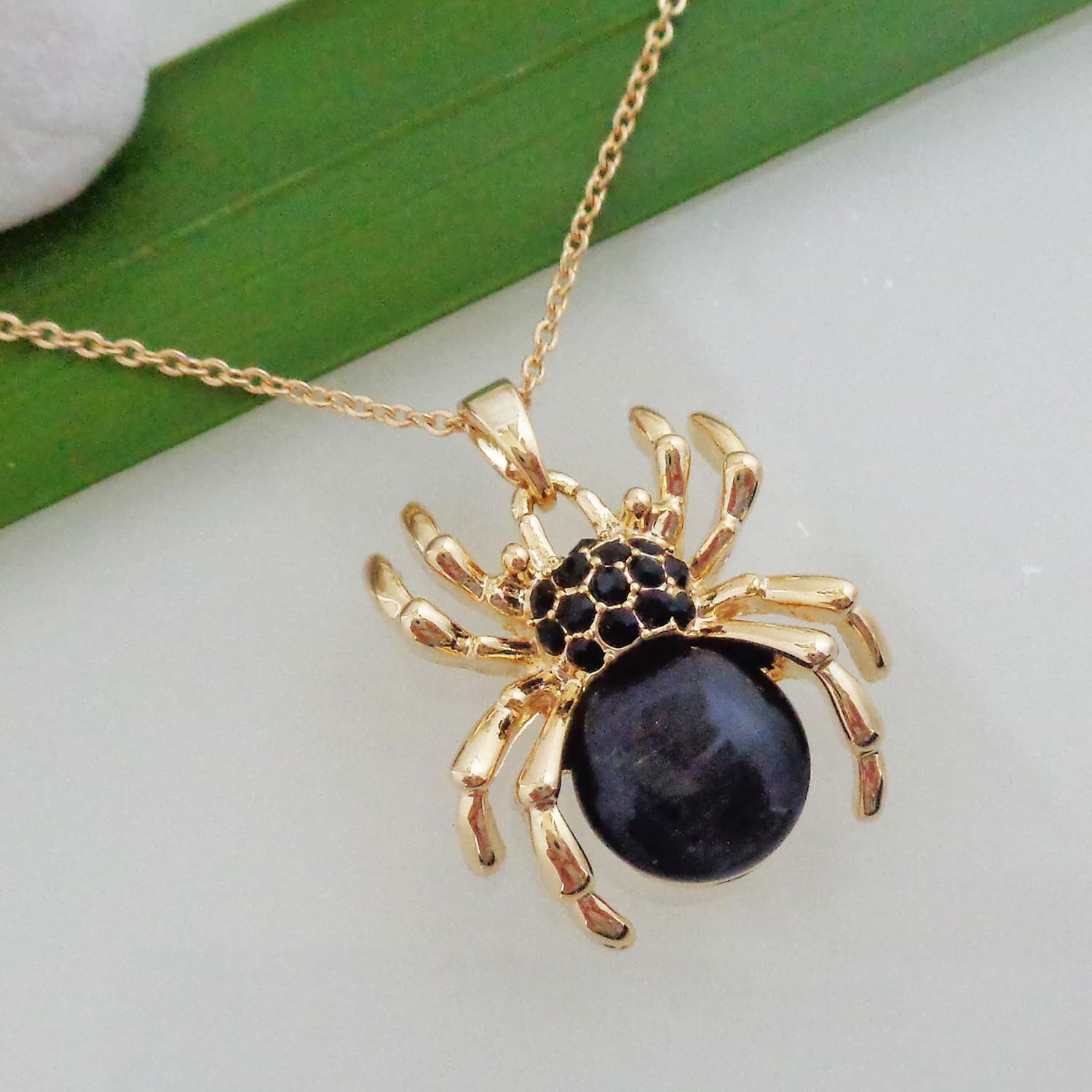 Navachi 18k Gold Plated Opal Crystal Spider Pendant Necklace 16"+2" - Image 5