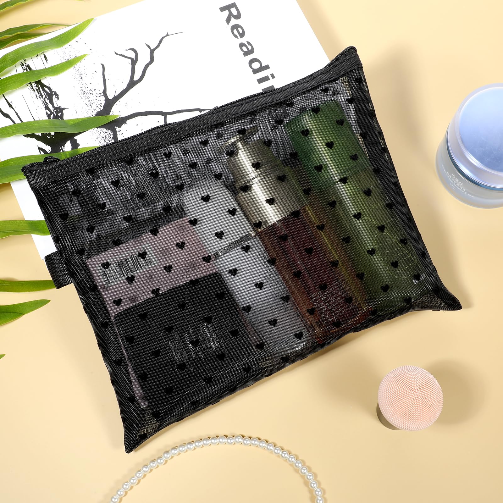 ElevateTech Heart Printed Mesh Makeup Bag Set - Image 4