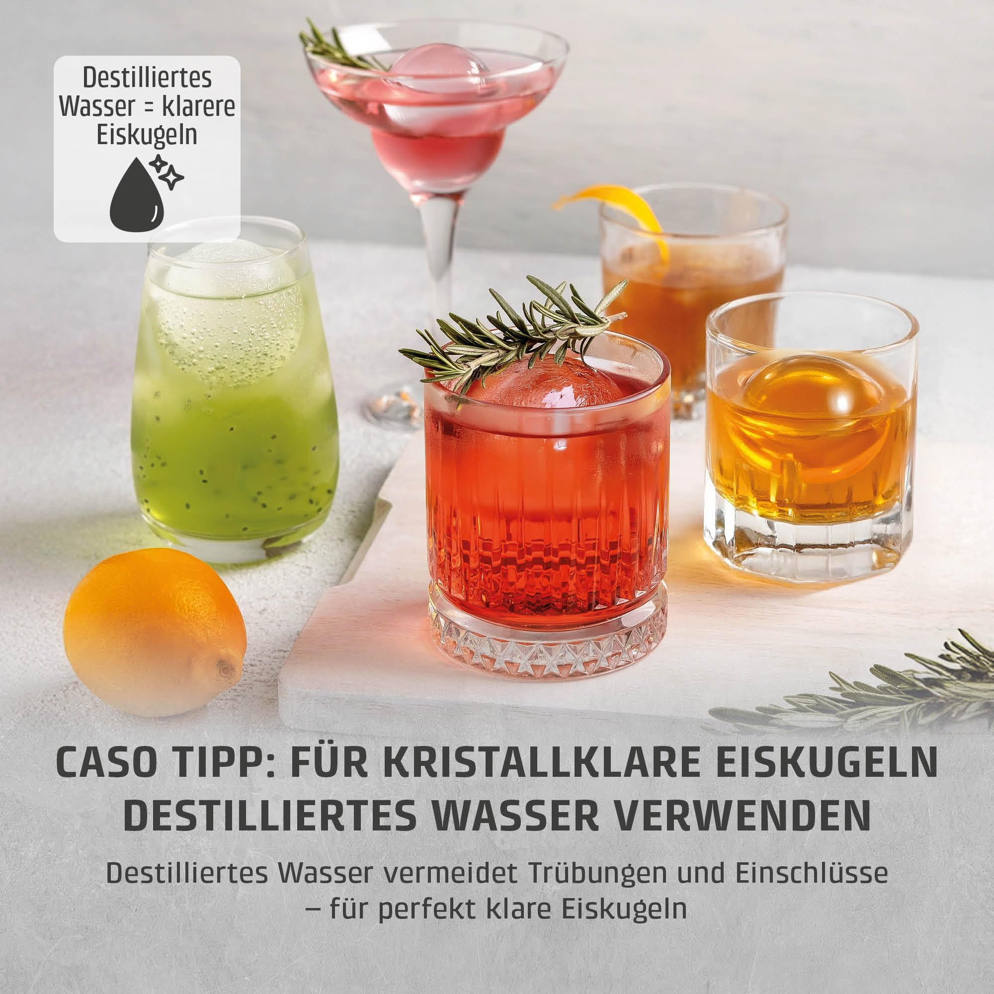 CASO IceBall Pro Eiskugelbereiter mit Kompressor – Kristallklare Eiskugeln 50–55 mm, 2 Kugeln/Stunde, 1,3 l Wassertank, Selbstreinigung, LED-Anzeige, mattschwarz