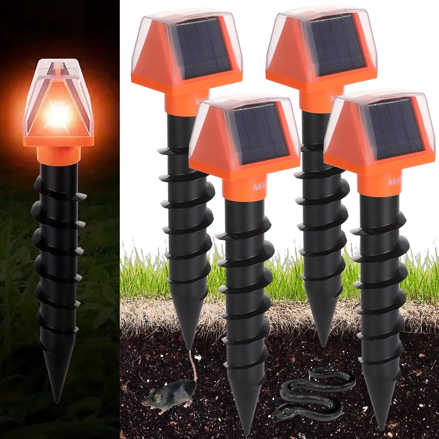 4 Pack Solar Ultrasonic Mole Repellent Outdoor, Deterrent for Mole Snake Gopher Hawk Chipmunk Vole in Lawn, Garden, Yard- Waterproof Sonic Spikes, 3 Modes, Outdoor Pest Control Device