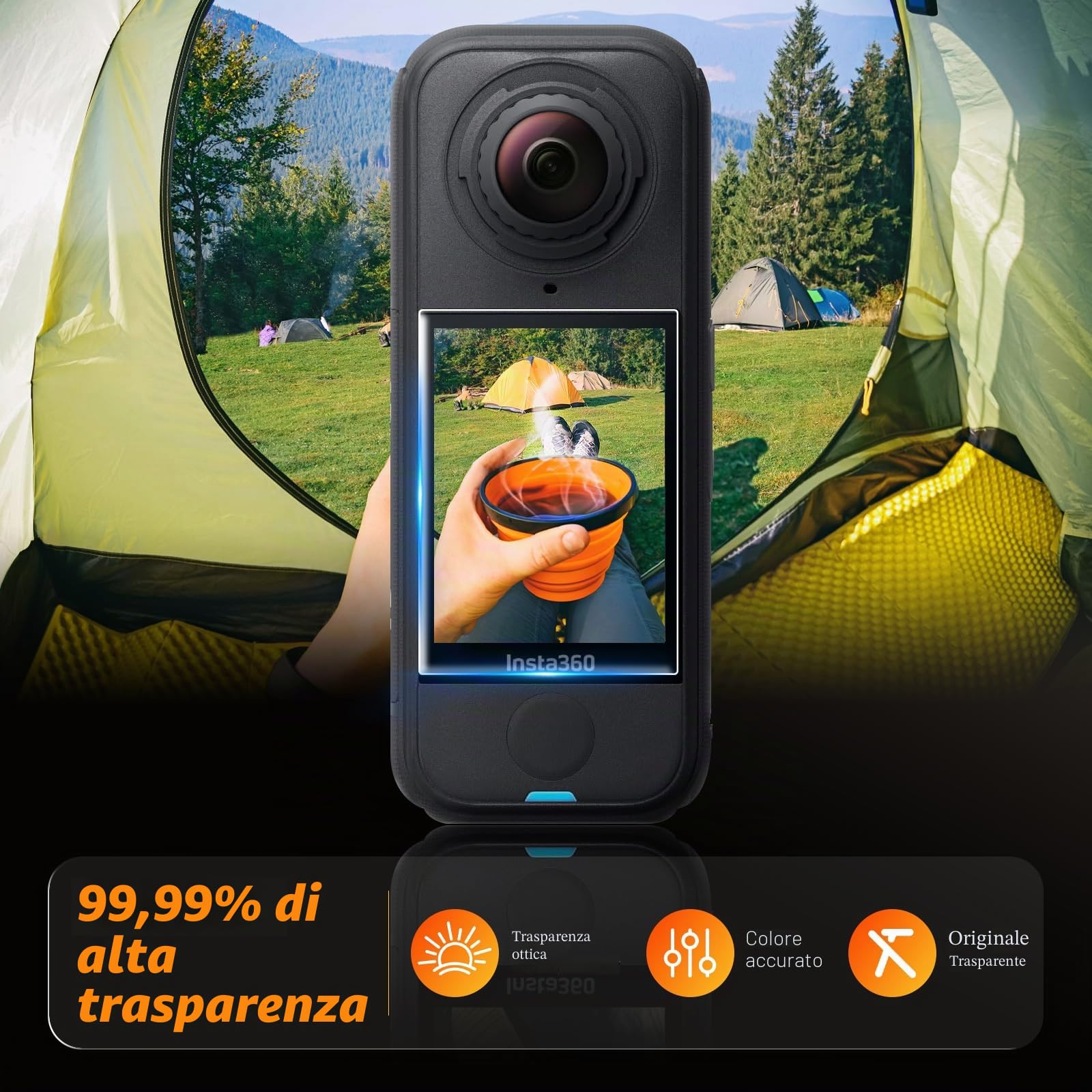 AMAZEAR Protezione Schermo per Insta360 X4 Air Action Camer (confezione da 3), accessori Insta 360 X4 Air, pellicola in vetro temperato impermeabile, anti-graffio, anti-impronte, anti-bolle