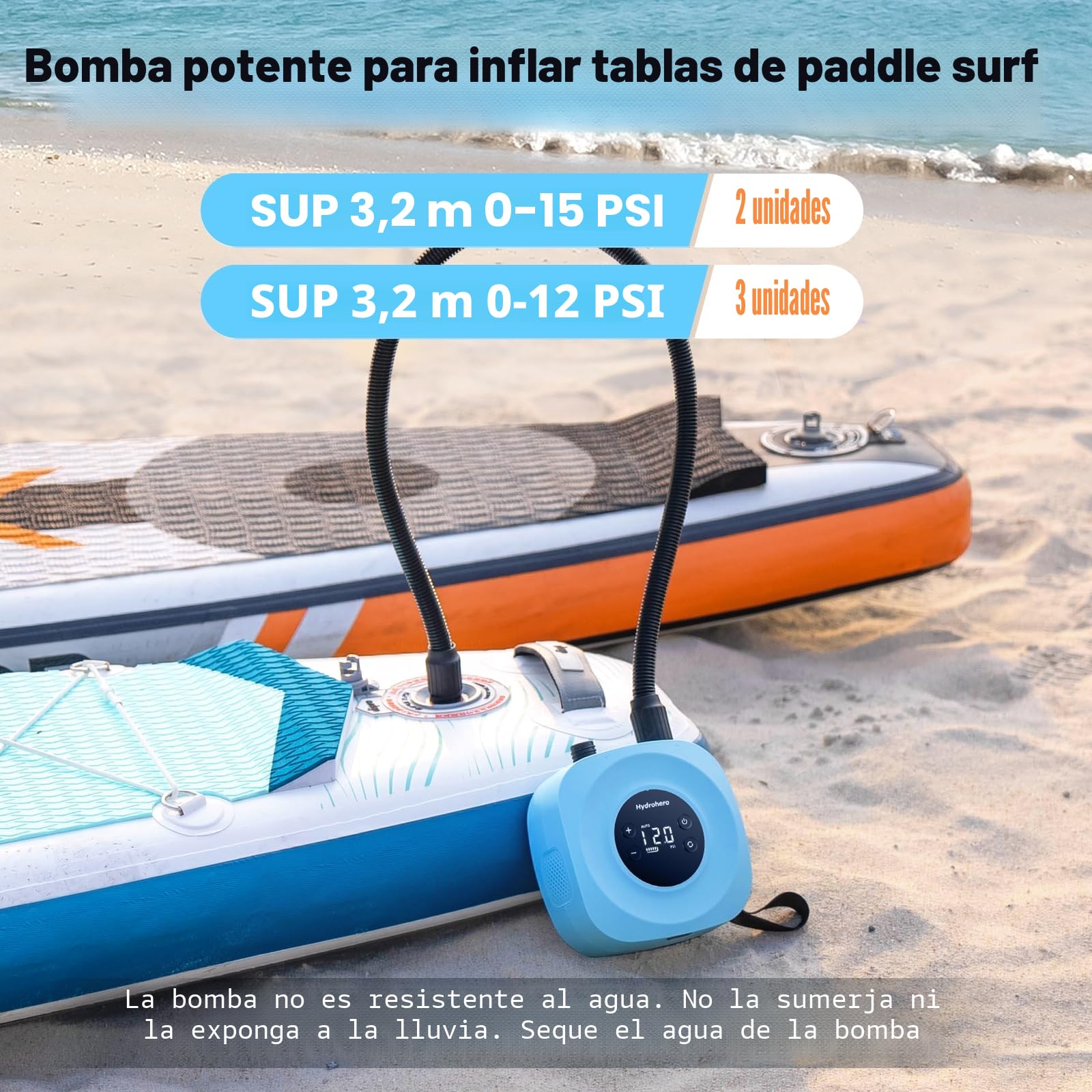 Hydrohero Bomba Eléctrica para Paddle Board, Sup Recargable 20 PSI, Inflado/Desinflado Inteligente a Doble Etapa, Apagado Automático para Tablas de Paddle, Cometa de Surf, Tienda, Barco