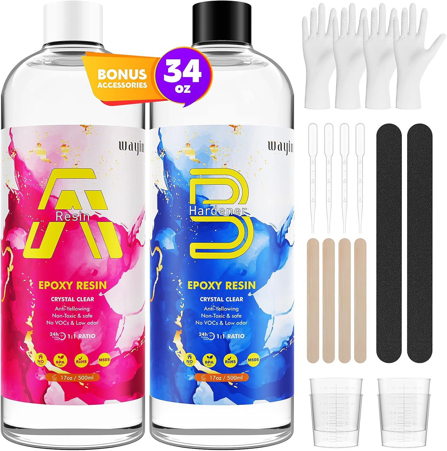 34 OZ Epoxy Resin Kit - Craft Resin Crystal Clear Resin & Hardener Casting Resin for Jewelry Crafts & Art Resin - Food Safe Self Leveling High Gloss UV & Heat Resistant No Bubble & Yellowing