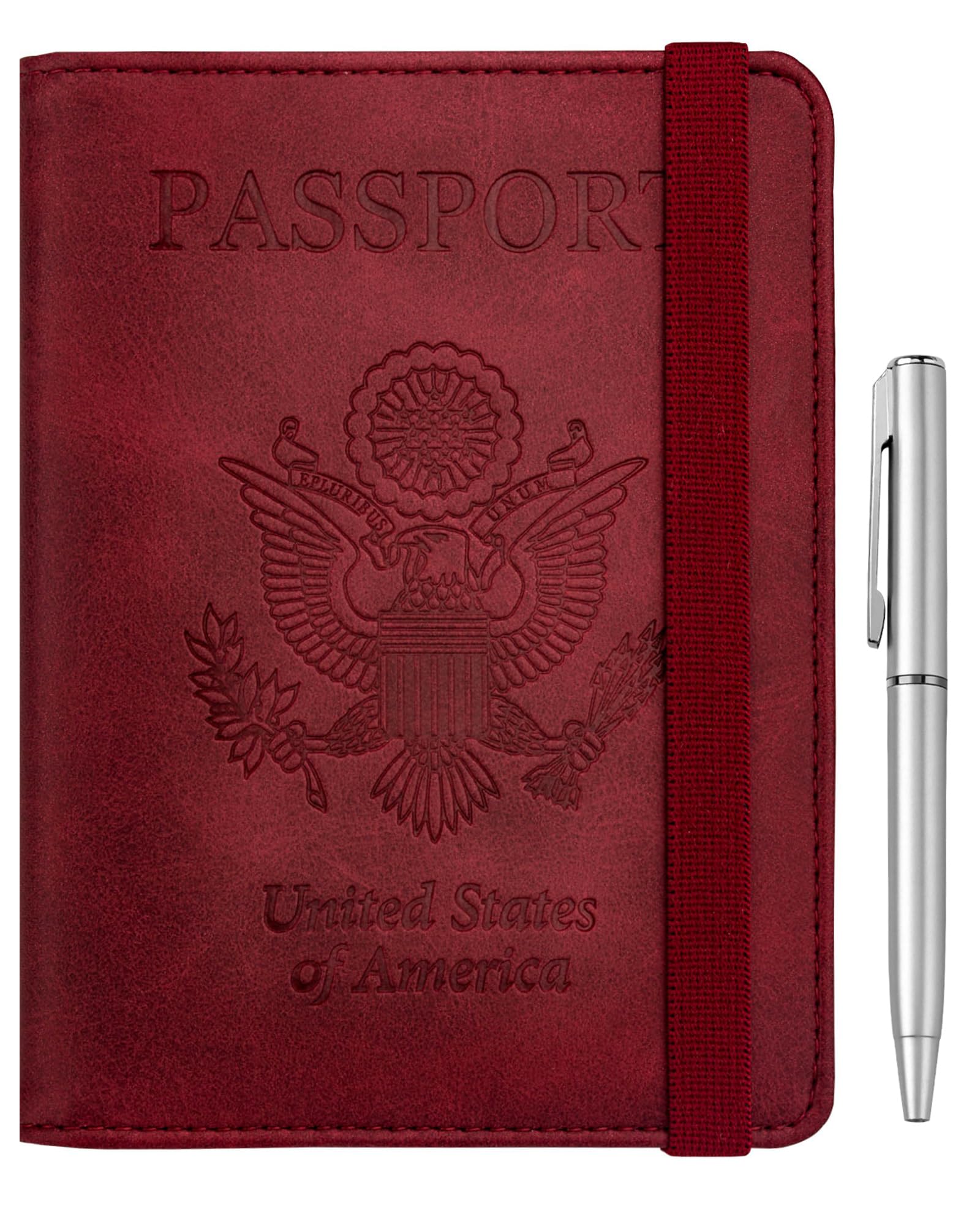 WALNEW Passport Holder for Travel, RFID Passport Cover Wallet for Women Men, PU Leather Passport Book Card Holder Case with Pen, Travelling Essentials