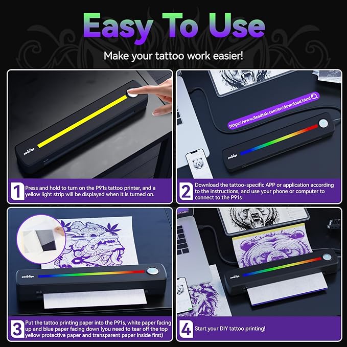 Kit Máquina Tatuar P91s Impresora Térmica Inalámbrica miniatura 5