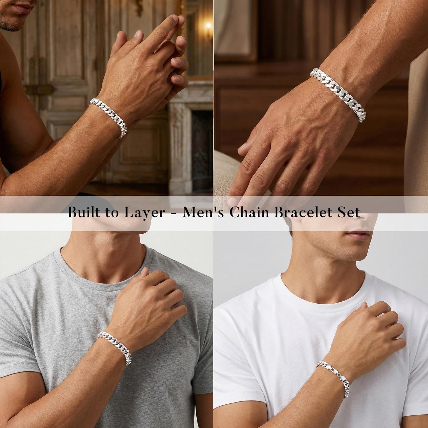 S925 Sterling Silver Bracelet for Men - 9MM S925 Sterling Silver Over Rope Chain Bracelet Diamond Cut Silver Bracelets Gifts for Men 7.5/8/8.5/9Inch