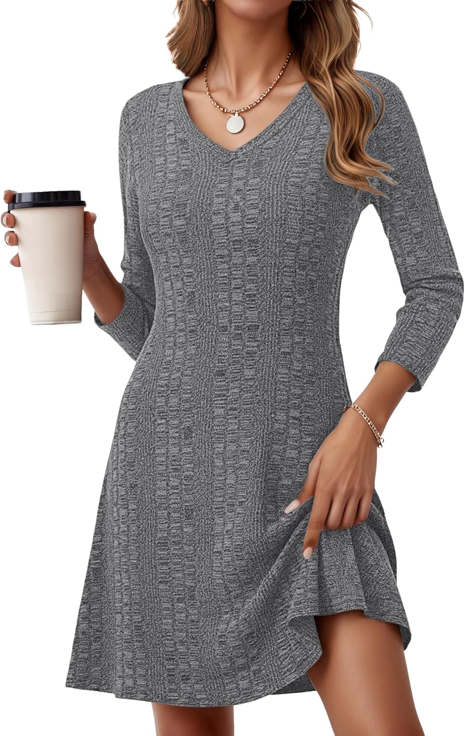 MOLERANI Women Long Sleeve Dress Fall V Neck Casual Dresses 2025 - Sweater Dress Knit A Line Flowy Elegant Winter