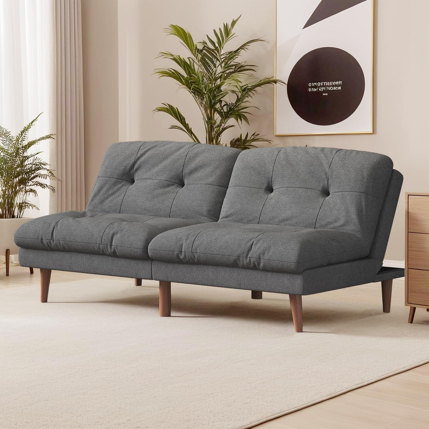 Homall 67'' Futon Couch, Modern Futon Sofa Bed with Adjustable Backrest | Convertible Sleeper Sofa Bed, Linen Loveseat Couch with Solid Wood Frame for Living Room, Apartment & Office | Grey