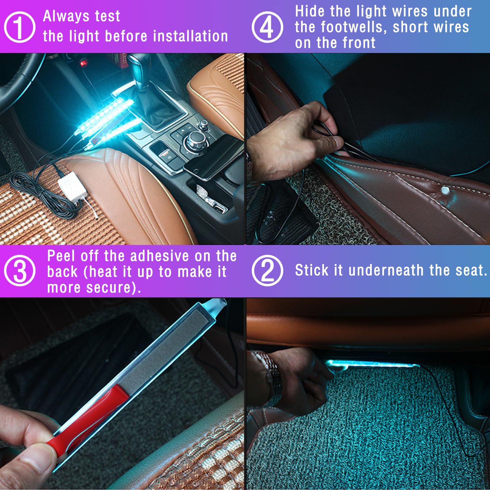 Kit Illuminazione Interna Auto A LED RGB MIUUIPI – 72 LED, 16 Milioni Di Colori, Controllo App, 12V, Alimentazione Accendisigari – Accessorio Regalo Per Auto
