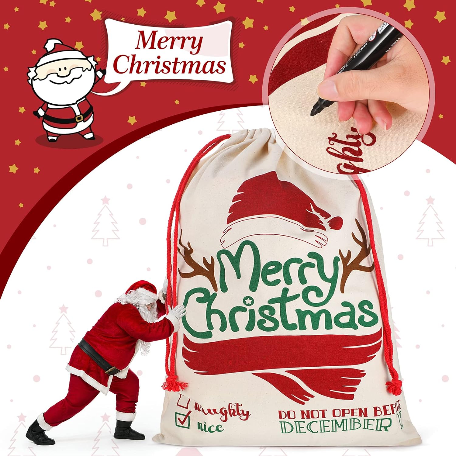 Frienda 5 Packs Large Christmas Bags Santa Sacks Bag 27.5 x 20 Inch Reusable Drawstring Oversized Velvet Gift Bags for Holiday Xmas Party Favor Supplies(Chic Style) - Image 5