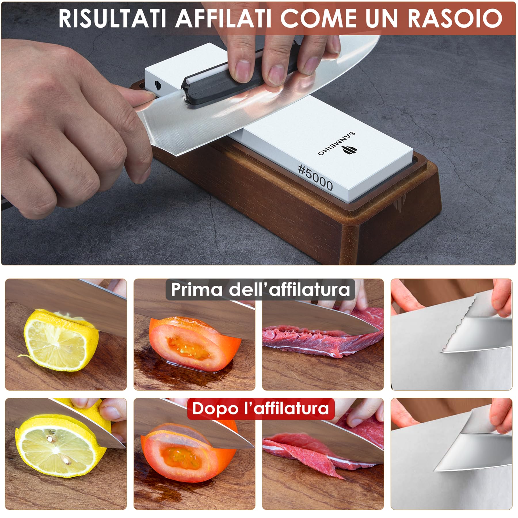 SANMEIHO Affilacoltelli Pietra Giapponese 1000/5000, Scatola Portaoggetti | 2 Pietre Separate ad Acqua in Corindone Bianco, Base Antiscivolo, Guida Angolare e Pietra di Livellamento per Coltelli