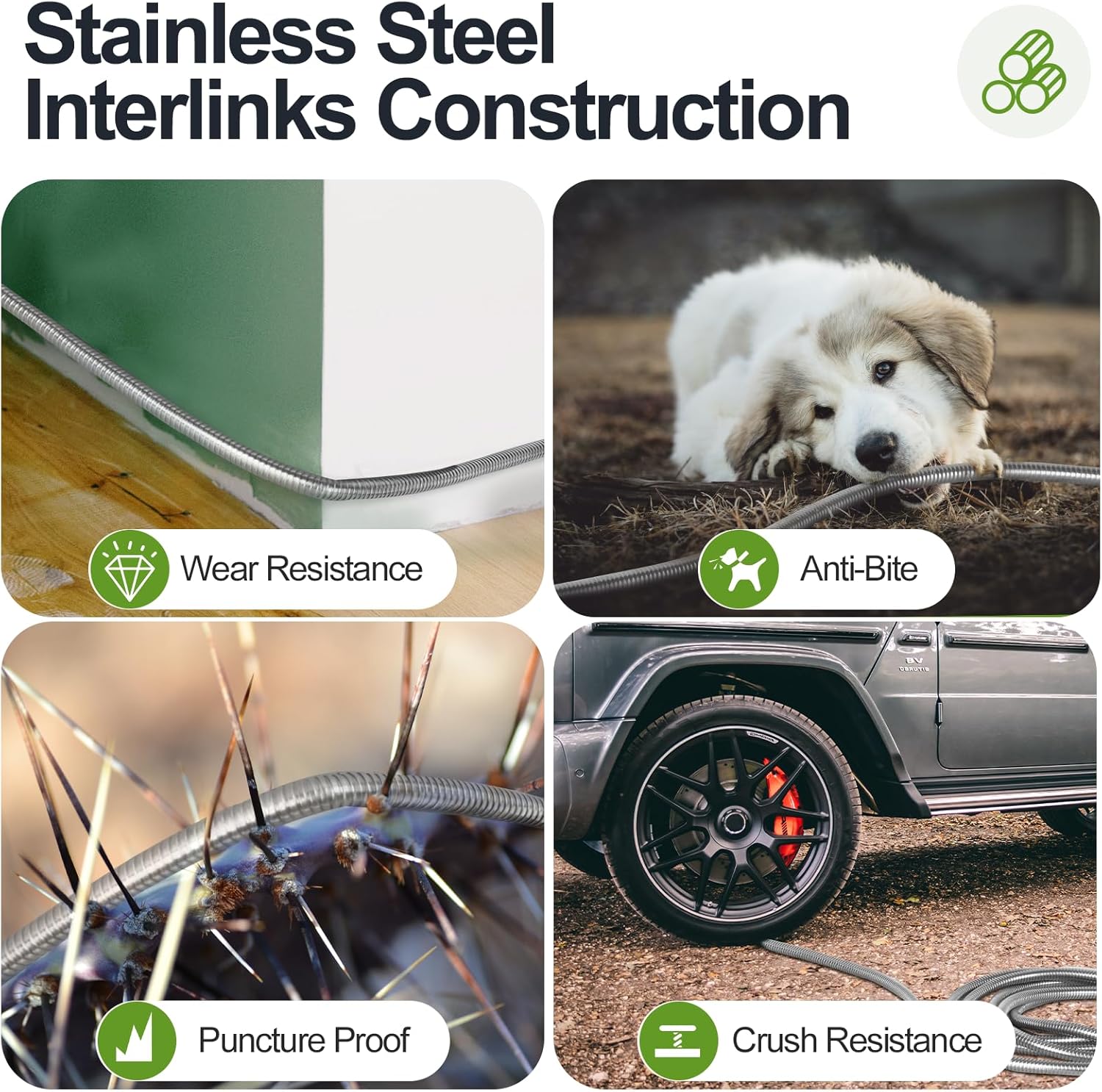 Garden Hose Metal 50 ft, Stainless Steel Water Hose with Upgrage Aluminum Nozzles, Flexible | Heavy Duty | Lightweight | No Kink | Anti-Bite Hose for Yard,RV Park, Outdoor Watering
